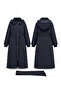 Collar Part Plush Detail Hooded Inflatable Coat 570080 Navy Blue - 3