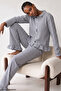Black Plaid Patterned Ruffle Soft Tuşe Winter Buttoned Knitted Pajamas Set 8077 - 2
