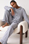 Black Plaid Patterned Ruffle Soft Tuşe Winter Buttoned Knitted Pajamas Set 8077