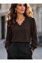 Women's Long Sleeve V Lace Collar Janjan Crepe Blouse
