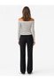 Long Sleeve Boat Neck Striped Off-The-Shoulder Knitwear Sweater - 3