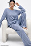 Blue Leopard Printed Knitted Pajama Set 8078