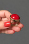 Women's Copper Ring Round Coral Natural Stone Adjustable Bohemian Copper Ring - 4