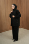 Women's Black Draped Two-Piece Set - Crew Neck Oversize Tunic Pantalon Hijab Set - 2