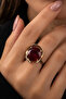 Women's Copper Ring Authentic Red Ruby Natural Stone Adjustable Copper Ring - 2