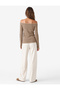 Long Sleeve Boat Neck Striped Off-The-Shoulder Knitwear Sweater - 3