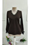 Women's Long Sleeve V Lace Collar Janjan Crepe Blouse - 4