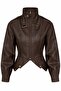 Brown Collared Leather Jacket with Belt - 8680