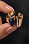 Women's Copper Ring with Sapphire Natural Gemstone Marquise Cut Adjustable Copper Ring - 3