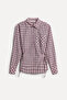 Women's Pink Plaid Fitted Shirt with Tie Detail