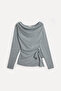 Women's Gray Boat Neck Long Sleeve Blouse