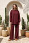 Bottom Lace Detail Pants Tracksuit Set 101091 Claret Red - 4