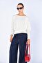Women's Ecru Boat Neck Blouse with Ribbed Hem - 2