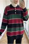 Women's Polo Neck Striped Knitwear Two-Piece Set - 2