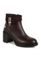 Women's Boots 26K-8485 Brown Genuine Leather Suede Decorated with Gold Buckle Thick Heeled Stylish Classic