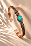 Women's Copper Bracelet Ring Set with Turquoise (Turquoise) Natural Stone Oval Engraved Women's Copper Set - 5