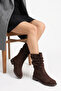 Women's Drawstring Model Short Boots Brown Suede - 3