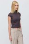 Women's High Neck Ribbed Short Sleeve Blouse - 2