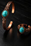 Women's Copper Bracelet Ring Set with Turquoise (Turquoise) Natural Stone Oval Engraved Women's Copper Set