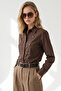 Women's Brown Napoleonic Button Detailed Gabardine Shirt Gml-19001461 - 3