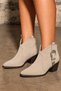 Phlox Women's Suede Beige Cowboy Metal Buckle Embroidered Thick Heeled Short Boots 6.5 cm Heel - 6