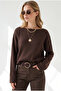 Women's Brown Boat Neck Soft Textured Viscose Knitwear Sweater Kzk-19001176 - 4
