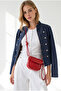 Women's Navy Blue Napoleon Button Detailed Denim Jacket Ckt-19000541