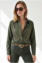 Women's Khaki Napoleon Button Detailed Gabardine Shirt Gml-19001461