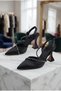 Daniella Women's Heeled Shoes with Cross Straps and Stones in Black Satin