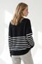 Women's Black Buttoned Striped Soft Textured Knitwear Sweater Kzk-19001180 - 5
