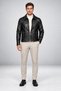 Men's Black Regular Fit Faux Leather Jacket with Fur Inside - 4