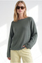 Women's Khaki Boat Neck Soft Textured Viscose Knitwear Sweater Kzk-19001176 - 2