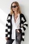 Women's Black Ecru Thick Striped Long Knitwear Cardigan Hrk-19000504