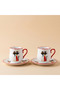 Porcelain Set of 2 Coffee Cups with Cat Figures