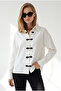 Women's White Contrast Chinese Buttoned Gabardine Shirt Gml-19001462 - 4