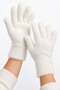 White Plush Textured Flexible Knitted Five-Finger Form Gloves with Ribbed Wrist Detail - 2