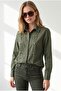 Women's Khaki Napoleon Button Detailed Gabardine Shirt Gml-19001461 - 4