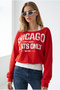 Women's Red Boat Neck Double Layer Sweatshirt Swt-19000806 - 4