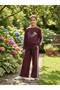 Girl's Embroidered Two-Thread Striped Wide-Leg Sweatpants Set