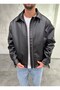 Double-Way Zipper Bomber Black Leather Jacket
