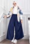 Pocketed Elastic Waist Skirt Trousers Navy Blue - 3