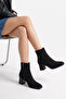 Women's Square Toe Heeled Shoes Black Suede - 3