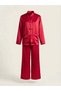 Women's Judge Collar Chinese Buttoned Jacket Shirt and Wide Leg Pants Two-Piece Satin Set