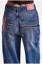 Women's Dark Blue 2W6-98 Mega Barrel Fit Embroidery Special Design Denim Jean - 4