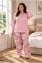 Seasonal Fabric Buttoned Collar Long Sleeve Large Size Women's Pajama Set 1524 - 2