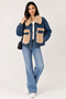 Navy Blue Fur Pocket Detail Design Jean Coat - 2