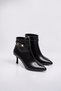 Livia - Women's Black Pointed Toe Thin Heeled Short Boots with Gold Accessory Detail - 2