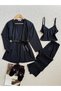 Kimono 3-Piece Bustier Pajama Set - Black