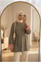 Women's Striped Ribbed Detailed Waist Tie Long Tunic