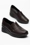 Brown Genuine Leather Orthopedic Women's Wedge Heeled Casual Shoes Without Laces